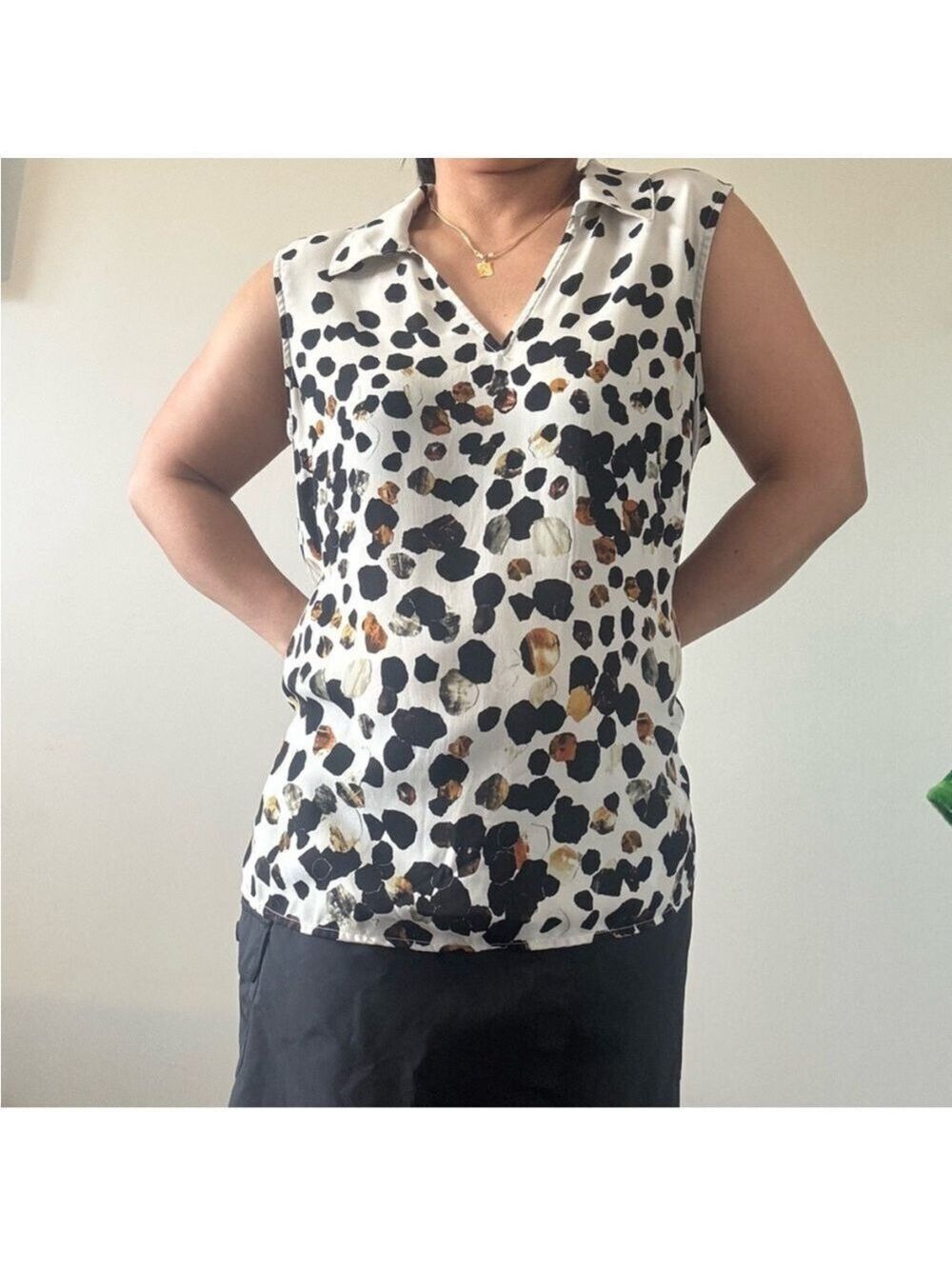 CAbi Sleeveless Leopard Print Blouse - Black, Brown, Cream